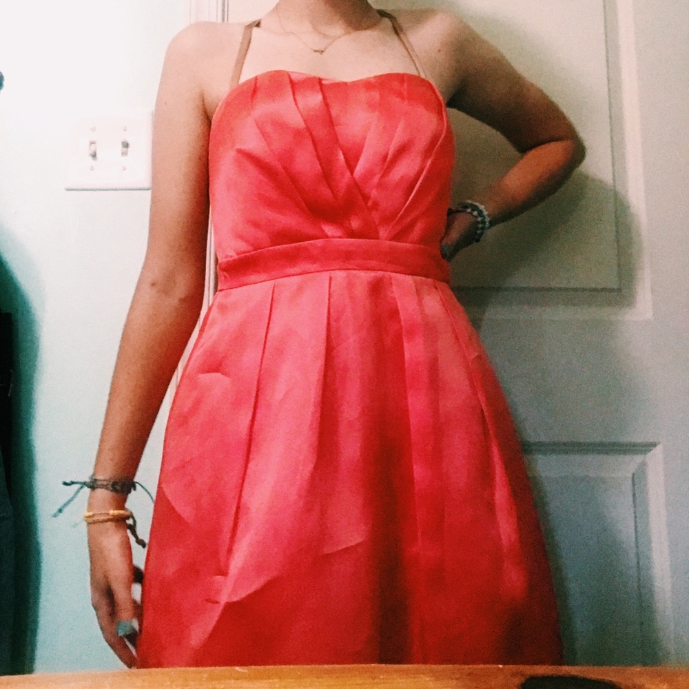 coral silk knee length formal dress